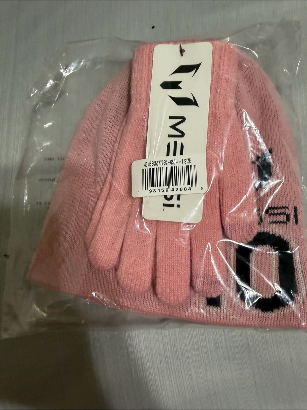 Messi Pink Knit Beanie & Gloves Set by